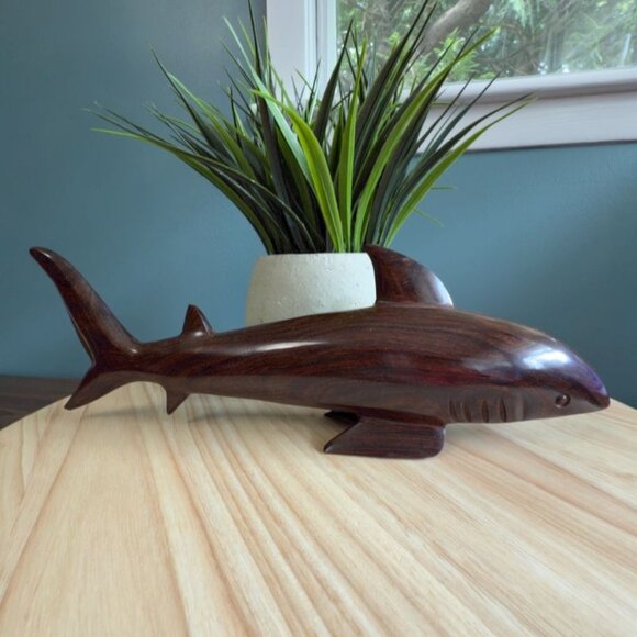 Vintage Rosewood Shark Figurine 12" Tabletop - Picture 1 of 10